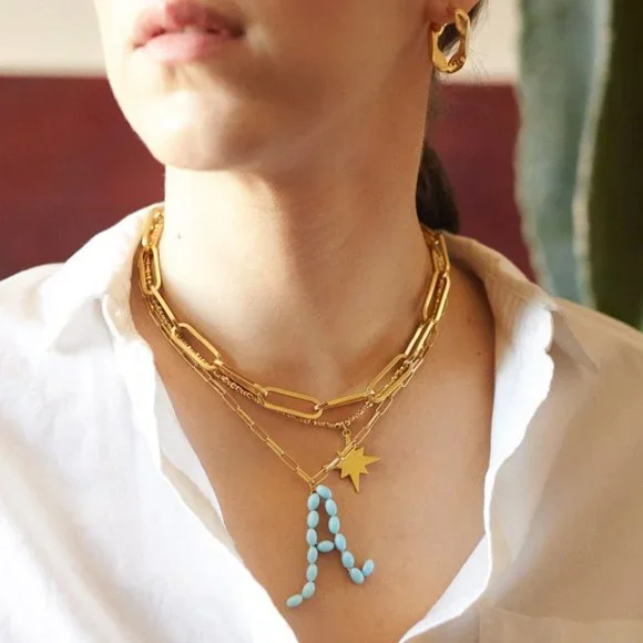 Blue Letter "G" Initial Paper Clip Name Necklace - Picture 4 of 4